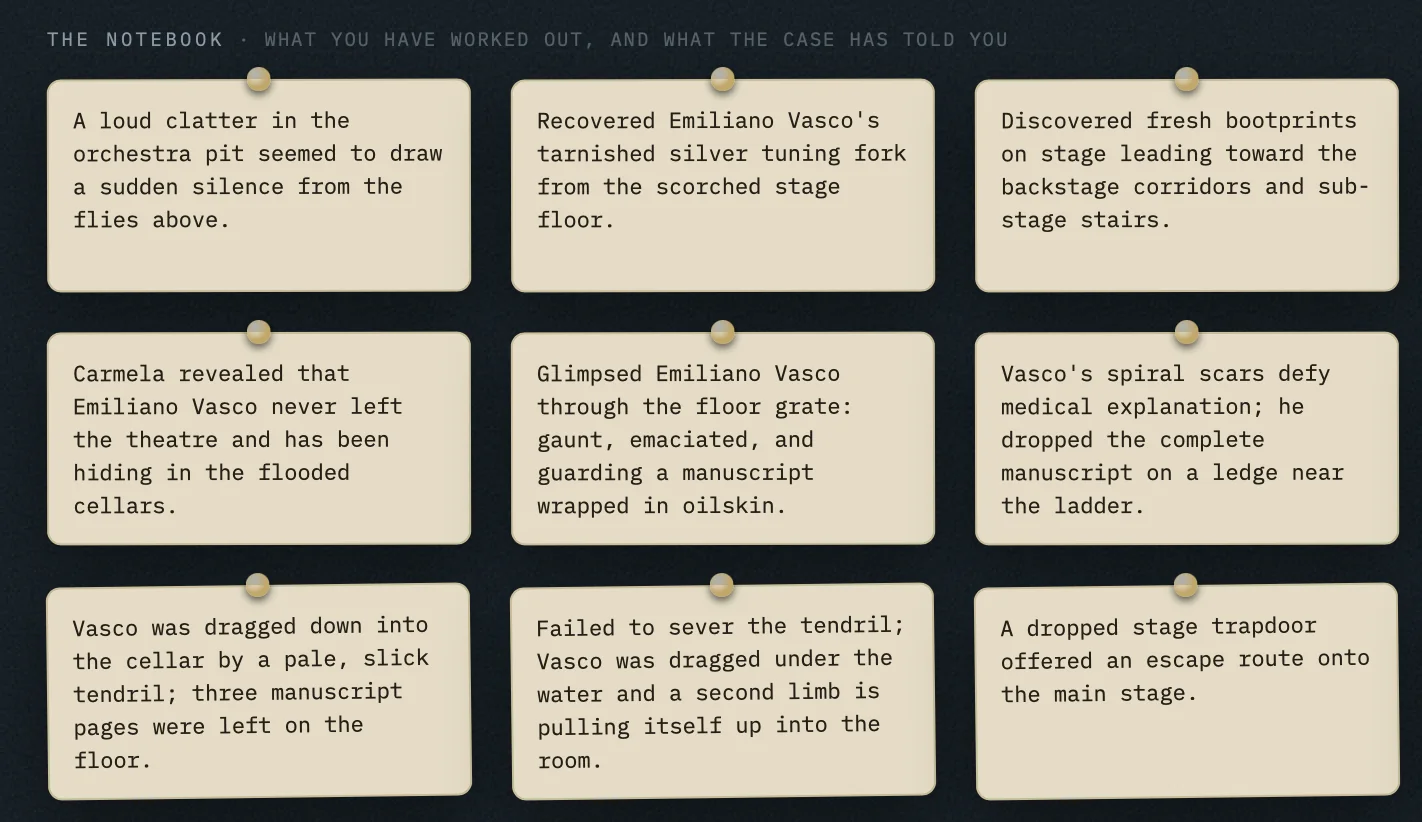 A notebook filled with discoveries from the investigation
