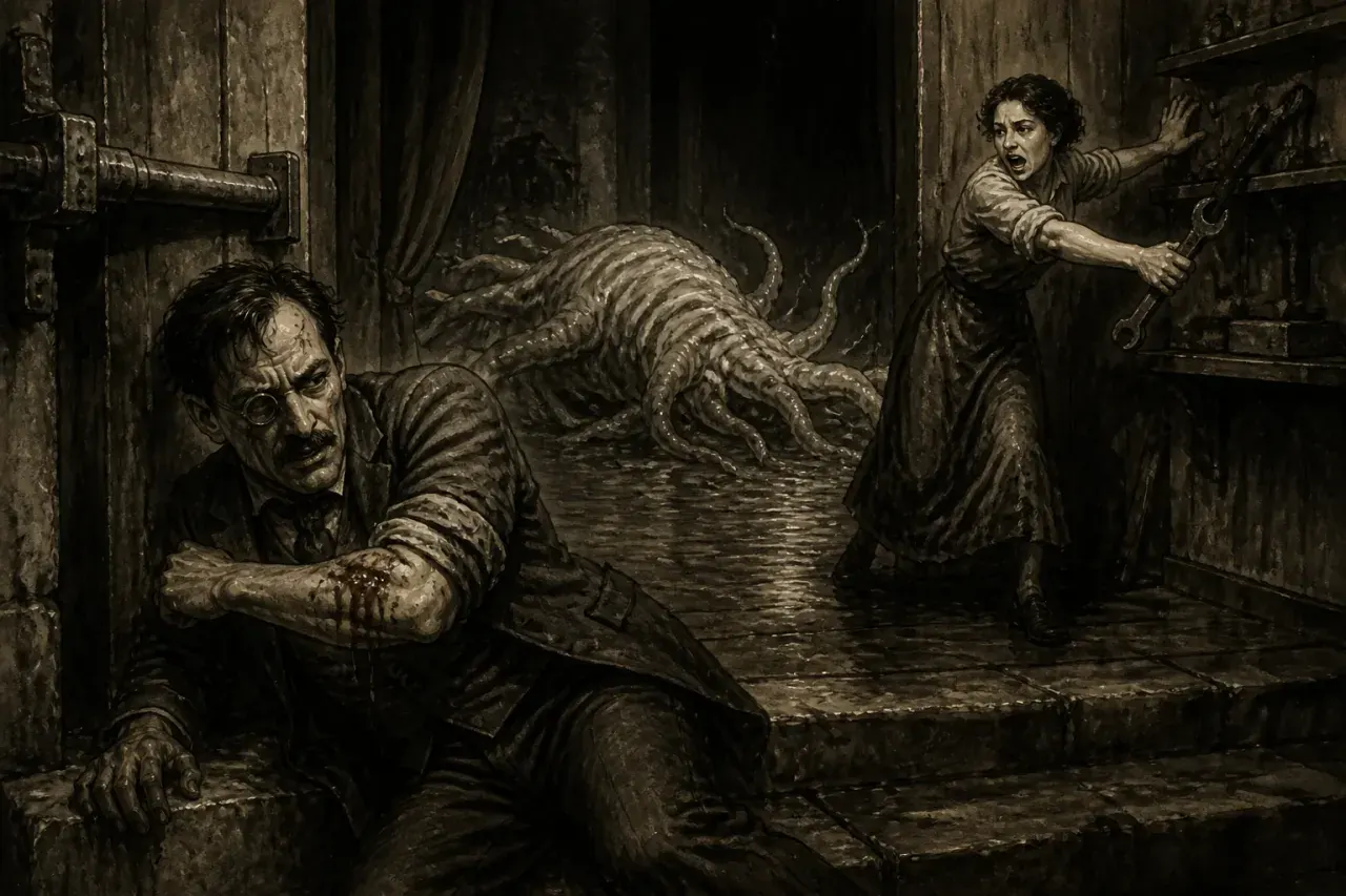 A chase through a flooded backstage corridor